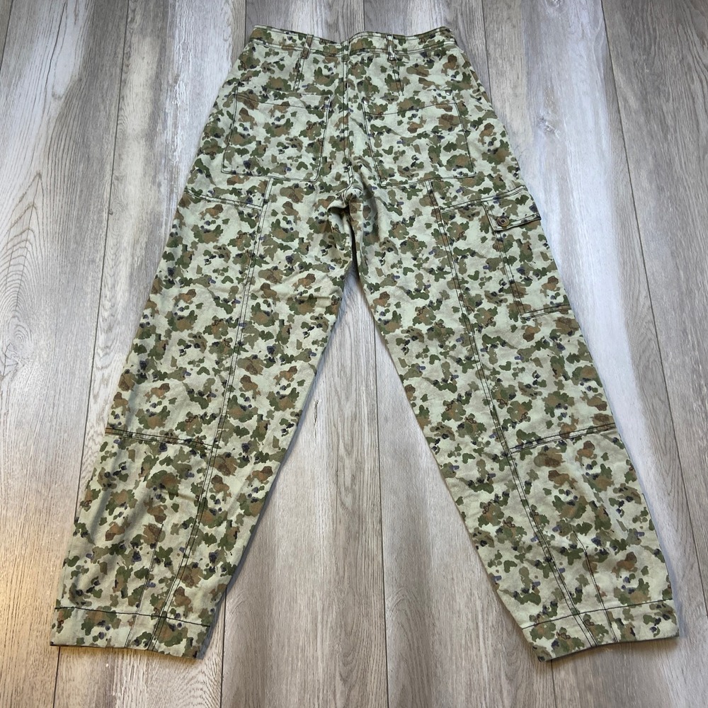 Anthropologie Floral Camo Cargo Pants Women 2 Beige Green Barrel Balloon Utility - Picture 7 of 11